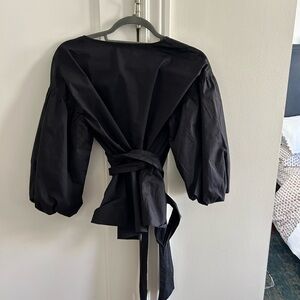 Milly Black Tie-Back Puff Sleeve Blouse
